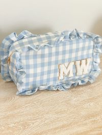 Large Blue Ruffle Gingham Bag With Chenille Letter Patches - Etsy