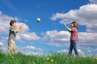 Children playing ball. Against blue sky , #SPONSORED, #playing, #Children, #ball, #sky, #blue #ad