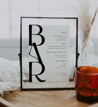 Introducing our stunning Wedding Bar Menu Sign Template featuring modern typography. This eye-catching template is designed to make a statement and elevate your wedding bar to new heights of style and sophistication. Our templates are designed in AU/EU/US/CA standard sizes and ready for printing.  Signature Drinks: https://junestudiodesigns.etsy.com/listing/1544832933 Or Save 60% with our Eliza Wedding Stationery Bundle includes 28 of our best selling items:  https://www.etsy.com/au/listing/1330