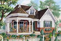 Only 33' wide, this one level Victorian cottage home plan has room for three bedrooms and a covered front porch.Both the living and dining rooms are combined to gain the most use of space with the kitchen close by.The bathroom is huge with a large soaking tub and separate shower.