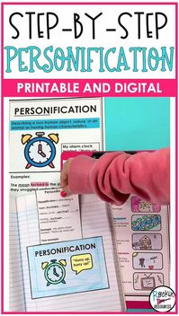 Help students learn all about PERSONIFICATION through this step-by-step method. Introduce the lesson using the anchor chart and tons of examples I provide from ads, lyrics, and suggested mentor text list. Then students take notes, practice and apply using the steps and activities. Depending on your group, you may want to differentiate! This resource is available in PDF, PowerPoint, and GOOGLE SLIDES.