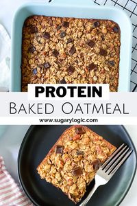 Start your day with a slice of Protein Baked Oatmeal! This healthy, make-ahead, gluten-free breakfast is packed with protein and wholesome ingredients. This quick and customizable oatmeal recipe is easy to make and bakes in thirty-five minutes.