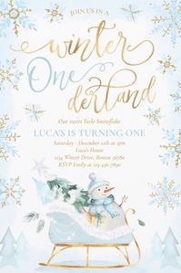 Winter Onederland Themed 1st Birthday Party Invitations for Boys