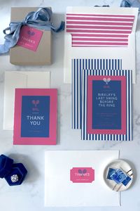 🎾💍 Get ready to serve up some serious fun with this preppy tennis-themed bachelorette party invitation! Featuring chic magenta pink and blue stripes, a cute tennis racket icon, and the playful phrase "Last Swing Before the Ring," this invite sets the tone for a sporty, stylish celebration. Perfect for the bride who loves a little friendly competition with a dose of classic preppy flair!

Available with matching party essentials like thank you cards, favor tags, and stickers, this invitation is your ace for an unforgettable preppy bachelorette bash. 🏆✨ #PreppyStyle #BacheloretteParty #TennisTheme #LastSwingBeforeTheRing #PartyPlanning #PreppyVibes