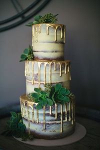 Naked Wedding Cake with Gold Drip