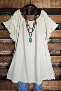 BOHO-WESTERN NATURAL LINEN & COTTON TUNIC IN OATMEAL