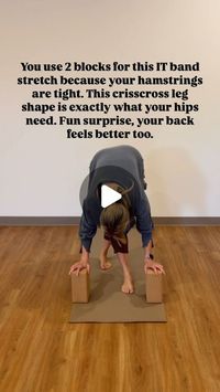 Mandy Froehlich, M.S., 500-RYT on Instagram: "One of my very favorite ways to stretch tight outer hips. The IT band can be tricky. It's a band of muscles Iliotibial band of muscles and works with the TFL (tensor fascia latae) for hip abduction and internal rotation. I find a nice way to stretch this area is with taking this leg shape because that band of muscles have to lengthen for the leg shape."