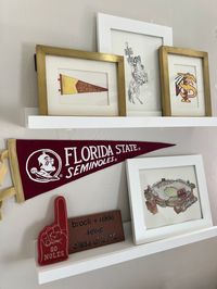 Florida State Seminoles pennant features the hand illustrated text "Florida State Seminoles" and classic Seminole logo! The perfect symbol of school spirit. size: 7”x21” material: cut and sewn wool felt, screen printed design (by Oxford Pennant in Buffalo, NY) colors: garnet, gold