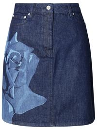 Made of cotton denim with jacquard pink, belt loops at the waist, zip and button closure, five pockets, logo label on the backKENZOBLUE COTTON MINISKIRT