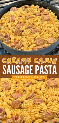 Here's a sausage dinner that doubles as an easy lunch idea! It's a simple pasta recipe with just 5 ingredients. Creamy and packed with flavor, this Cajun Sausage Pasta is sure to be a hit with everyone! Save this cajun recipe!