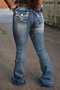 Embroidery Pocket Sequin Decor Mid Rise Flare Jeans Without Belt