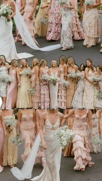 mismatched bridesmaids dresses | floral bridesmaid dresses | silk wedding dress | wedding inspo | unique bridesmaids dresses | white bouquets | ruffle dress | silk | garden wedding | wedding day details | wedding planner |