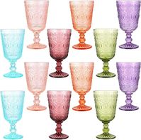 Amazon.com | Eaasty Wine Glasses Set of 12 Vintage Goblet 9 oz Vintage Colored Glass Goblet Beverage Stemmed Glass Cups Romantic Embossed Glassware for Wedding Party Holidays Anniversary (Clear): Wine Glasses