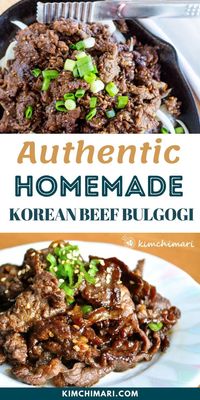 Authentic Homemade Korean Beef Bulgogi is made from marinated thin slices of beef marinated in sweet garlicky soy sauce that is traditionally grilled over an open flame. This Bulgogi recipe has been my go-to family recipe for over 30 years! Traditionally the marinade sauce is made from soy sauce (jin ganjang), mirin or cooking rice wine, Asian pear, garlic, sugar and/or honey, sesame oil, sesame seeds and black pepper.