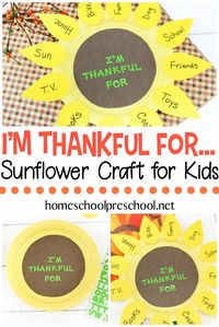 Inspire preschoolers to express gratitude this holiday season with this sunflower paper plate craft. Each petal represents something they're thankful for. #homeschoolprek #sunflowercraft #paperplatecrafts #thanksgivingcrafts via @homeschlprek