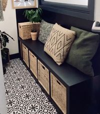 Entryway bench, entryway decor, entryway cubby, entryway cubicle storage, entryway cubicle storage with wicker baskets, design floor entryway, entryway remodel, mud room remodel, modern entryway, modern farmhouse entryway, modern mud room, modern farmhouse mud room, fitst walk in house decor #entryway #entrywaybench #entry