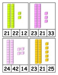 Place Value Clip Cards for Two Digit Numbers with Base Ten Blocks