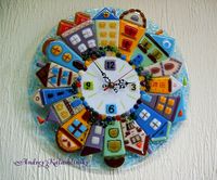 Wall clock made of colored glass in the technique of fusing. Authors work. Silent and reliable clock mechanism with fastening for hanging. Diameter 30 cm. (12 inches). I ship Worldwide. Your wall clock will be carefully wrapped in bubble wrap and strong cardboard to ensure a safe delivery.