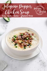 This Jalapeño Popper Chicken Soup is rich and creamy with all the delicious flavors of a classic keto jalapeño popper. the best of both worlds - soup and appetizer. | Peace Love and Low Carb