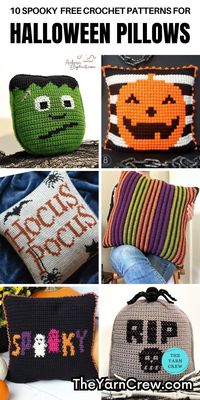 Elevate your Halloween decor game with these boo-tiful crochet pillows that instantly add handmade magic to your home. Curated by The Yarn Crew.