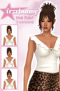 Discover this chic Sims 4 CC hair at number 2p on my Sims 4 CC download list! This elegant updo with soft bangs comes in three versatile versions, making it a flawless choice for both casual days and glamorous events. Perfect for giving your Y2K Sims that stylish edge! I’ve already pinned it to my Sims 4 female hair CC board, and with Maxis Match CC packs updated regularly, this list is pure gold for any CC lover!