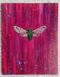 Pink Purple Cicada Painting on 16x20 Stretched Canvas by IconicRoseArt on Etsy