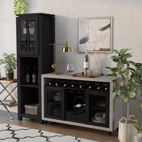 Complete your modern farmhouse-style kitchen or dining room with this bar set. The cement-like bar table cushions the black finish of the tower and wine rack.