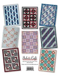 8 great original quilt designs that are easy and quick! This new book tells you the secrets to making each pattern into a lap, twin or queen/king size quilt. Check out the eight quilt designs next to the photo above Look for my 3- 1 yard fabric bundles for an easy project or perfect gift.