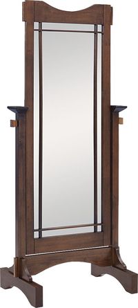 The Almanzor cheval mirror  is perfect for the bedroom or bath. Solid and veneer frame oak, with mission styling. This large mirror adjusts to the ideal dressing angle for any individual. Customer assembly is required.