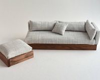 Sofa Couch Chaise Modern Miniatures 1:12 Scale Dolls House White & Grey Textured Woven Lounge Suite Ottoman Scandanavian Design DollHouse