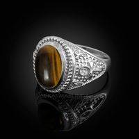 Sterling Silver Egyptian Ankh Cross Tiger Eye Statement Ring.