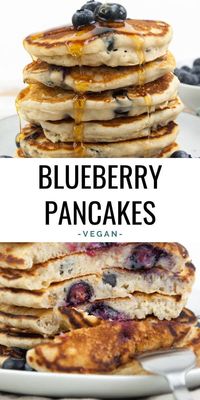 Vegan Blueberry Pancakes - I don't think there is anything better than a stack of fluffy vegan blueberry pancakes for breakfast on weekends! They are super quick & easy to make - done in 30 minutes! | ElephantasticVegan.com #vegan #pancakes #breakfast