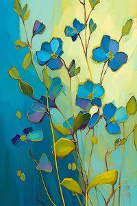 size: 18x12in Art Print: Blue Flax Flowers by Avril Anouilh :