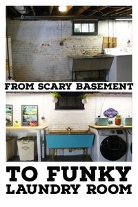 It's the dark and scary basement found in homes across the country, but that doesn't mean it has to stay that way. See how we updated our space in this laundry room makeover from new appliances to stenciled floors and pops of color at Lazy Guy DIY! #homeimprovement #laundryroommakeover #laundryroom #laundryroomdecor #homedecor