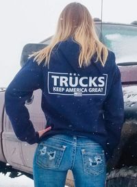 Trucks Keep America Great Navy Blue Hoodie Sturdy Navy Blue Hoodie: 'Trucks Keep America Great' for truck lovers and patriots. Perfect for cool evenings or casual days at the worksite. Material- %50 cotton %50 polyester Size- S, M, L, XL, 2XL, 3XL, 4XL, 5XL Colors- Navy