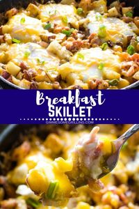 A hearty breakfast skillet that is prepared on your grill or oven! Fresh potatoes, cheese, bacon and more make this amazing breakfast recipe a hit with everyone. Make it for breakfast or make it for dinner. Whichever you choose it's going to be a hit with your entire family! #breakfast #skillet