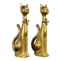 Vintage 18" Brass Sitting Cat Figures / Decorative Andirons - a Pair