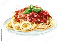 Stock Image: Spaghetti  with sauce bolognese. Watercolor hand drawn illustration isolated on white background