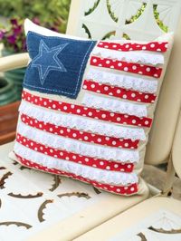 Have any old jeans laying around? This patriotic flag canvas pillow was quick and easy using scrap denim and random ribbon. See the fast two-step process and get creative… Start by making your "blue" section out of scraps and don't forget to add a star, I used a scrap denim placemat. The rest is fairly simple.