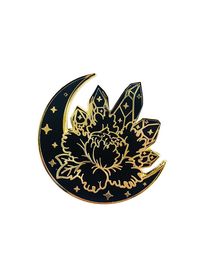 Black and Gold Moon Crystal Peony Lapel Pin Flower Crystals