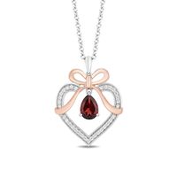 Enchanted Disney Snow White Garnet and 1/6 CT. T.W. Diamond Heart Pendant in Sterling Silver and 10K Rose Gold