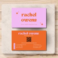 With this retro and colorful business card template, you can easily add and create your own QR code as it is 100% editable by you in Canva. Use these business cards to use as customer inserts for packaging, exchange your cards at events or hand out in person to really show off your small business!