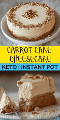 Have your carrot cake and your cheesecake too with this delicious recipe for a Carrot Cake Cheesecake! It's the perfect combination of these two classic desserts. #keto #ketoinstantpot #instantpotdessert