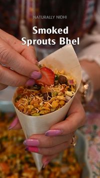 Smoked Sprouts Bhel — crispy and chatpata, this is the perfect way to spice up your appetizer game. With crisp, in-season fruits for sweetness and nutritious mung bean sprouts, this is the ultimate nutritious chaat with a smoky twist!