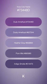 Tones Color Palette Dusk Amethyst #73448D · Dusty Amethyst #8272A4 · Heather Gray #9588B4 · Plum Mist #665985 · Indigo Smoke #514473 · Dusk Amethyst #73448d, a whisper of twilight with a soul of amethyst. ·  #AmethystTwilight #Color #ColorPalette #DuskAmethyst #Hex #LavenderNight #MidnightLavender #VioletDusk · Kid’s Pattern