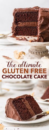 The Ultimate Gluten Free Chocolate Cake - With melt-in-the-mouth gluten free sponges that taste like hot chocolate in cake form and a fluffy rich chocolate buttercream frosting, this gluten free chocolate cake is the very definition of comfort food. Plus, it’s easy and quick to make! Chocolate dessert recipes. Easy cake recipes. Birthday cake. Gluten free cake recipes. Gluten free desserts. Gluten free recipes. #glutenfree #chocolatecake