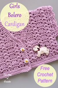 Free crochet pattern for crochet baby girls bolero cardigan. Take a look and don’t forget to save it to your boards. #crochetbabycardigan #crochetbabysweater #crochetforbaby #crochetncreate