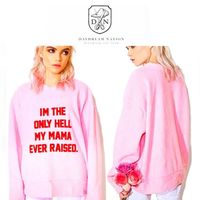 Nwt Daydream Nation I'm The Only Hell My Mama Raised Fleece Sweatshirt Pink Xs/L *** New With Tags *** *** Note: Sold On Revolve / Instagram Famous - Size Large And Xs Available - Long Sleeve - Dropped Shoulder - Graphic Print - Fleece Fabric - Pullover - Relaxed Fit - Crew Neck - Machine Wash Questions? Leave A Comment Below! Casual, Classic, Modest, Streetwear, Running Errands, Y2k, Preppy, Stylish, Trendy, Cozy, Fall, Winter, Spring, Comfy, Comfortable, Sweatshirt, Plush, Everyday Wear, Loung