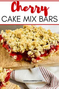 These cherry cake bars couldn't be simpler to make, and they're totally delicious! With yellow cake mix, quick oats, butter and cherry pie filling, you can whip up these tasty treats in no time. Try them for your next party or get-together - they're sure to be a hit!