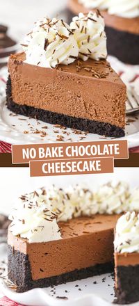 This No Bake Chocolate Cheesecake recipe is easy to make and requires no oven! It’s rich, creamy and full of chocolate flavor with melted chocolate, cocoa powder and a crunchy chocolate cookie crust! The perfect quick and easy dessert that’s sure to impress!